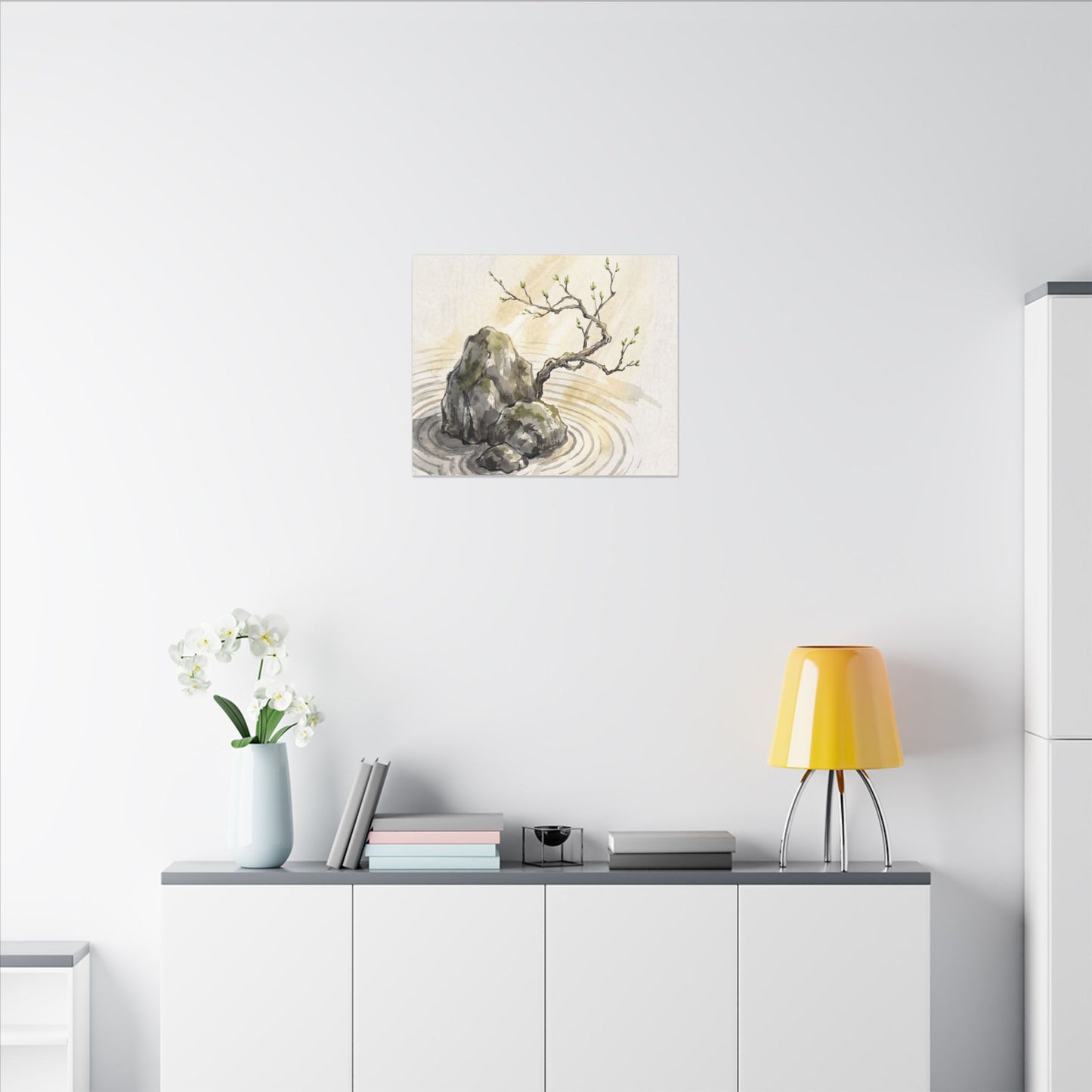 Serene Rock Garden Canvas Art - Sumi E Zen