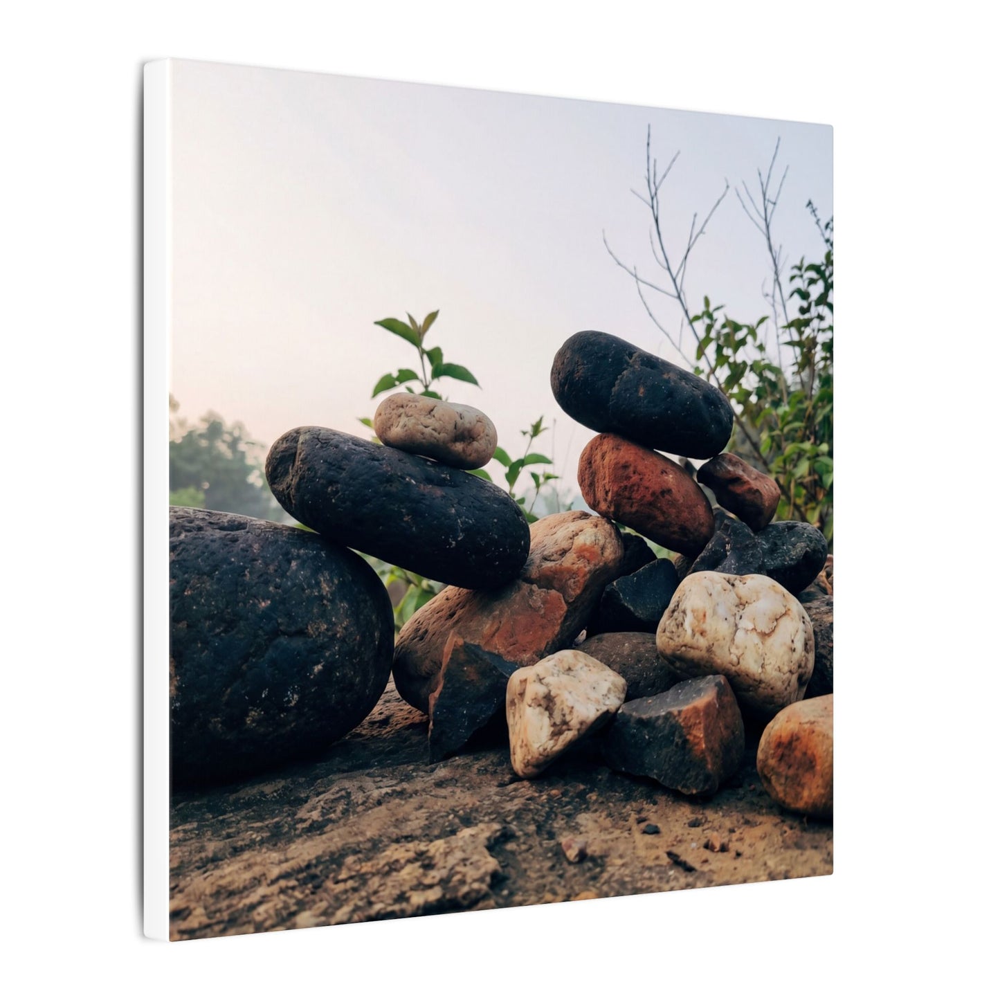 River Stones Canvas Art | Spring Kintsugi Broken Beauty Art