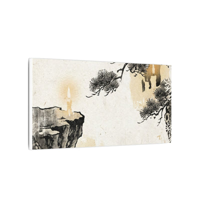Japandi Pine Tree in Candlelight | Japanese Pattern Canvas Art