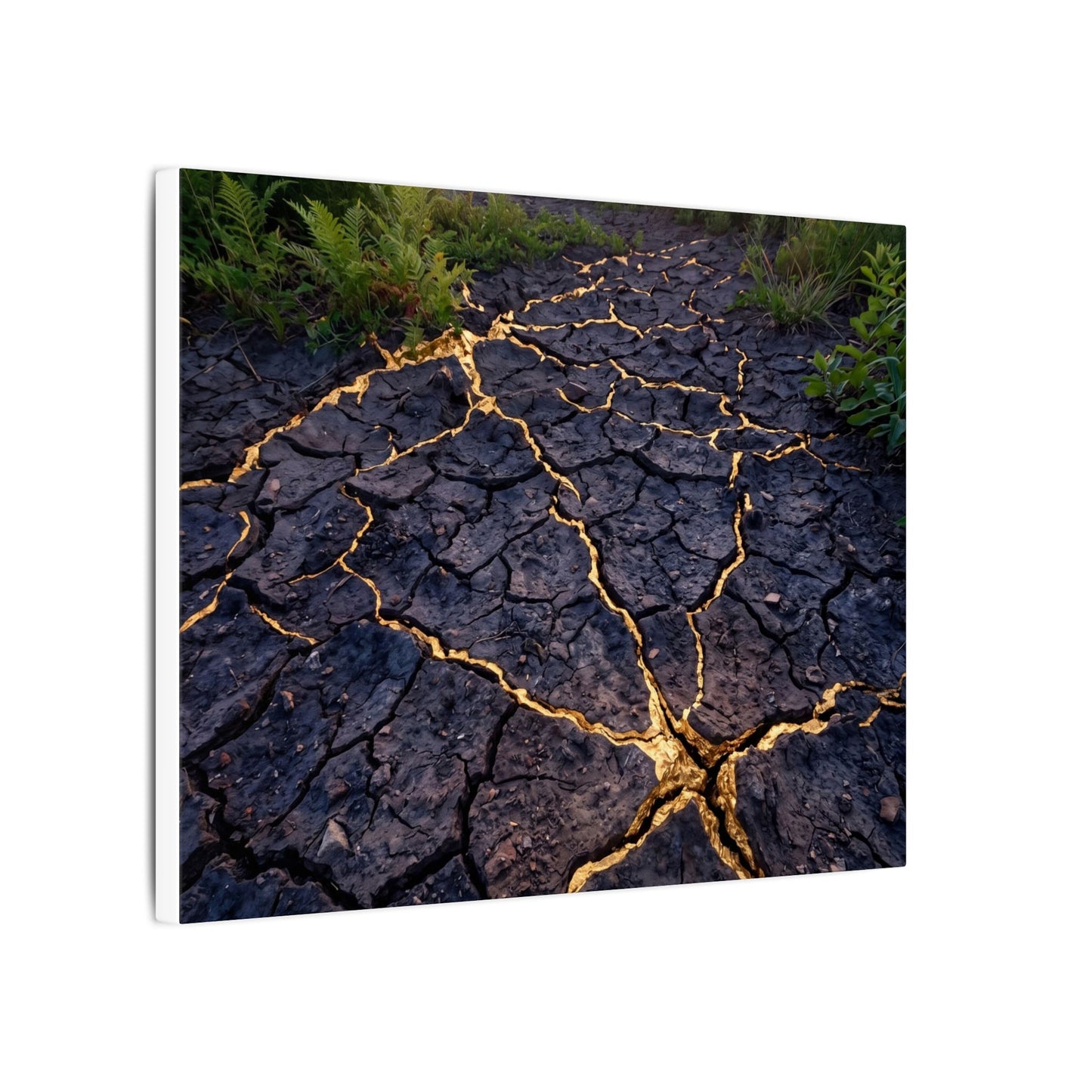 Cracked Earth Canvas Art | Summer Kintsugi Crackle Gold Art