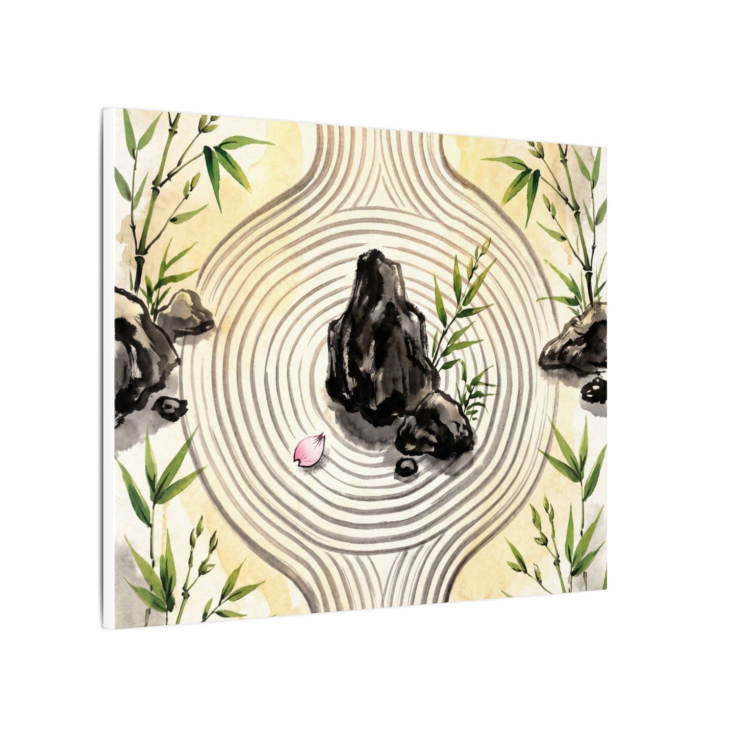 Zen Rock Garden in Golden Hour | Sumi E Canvas Art