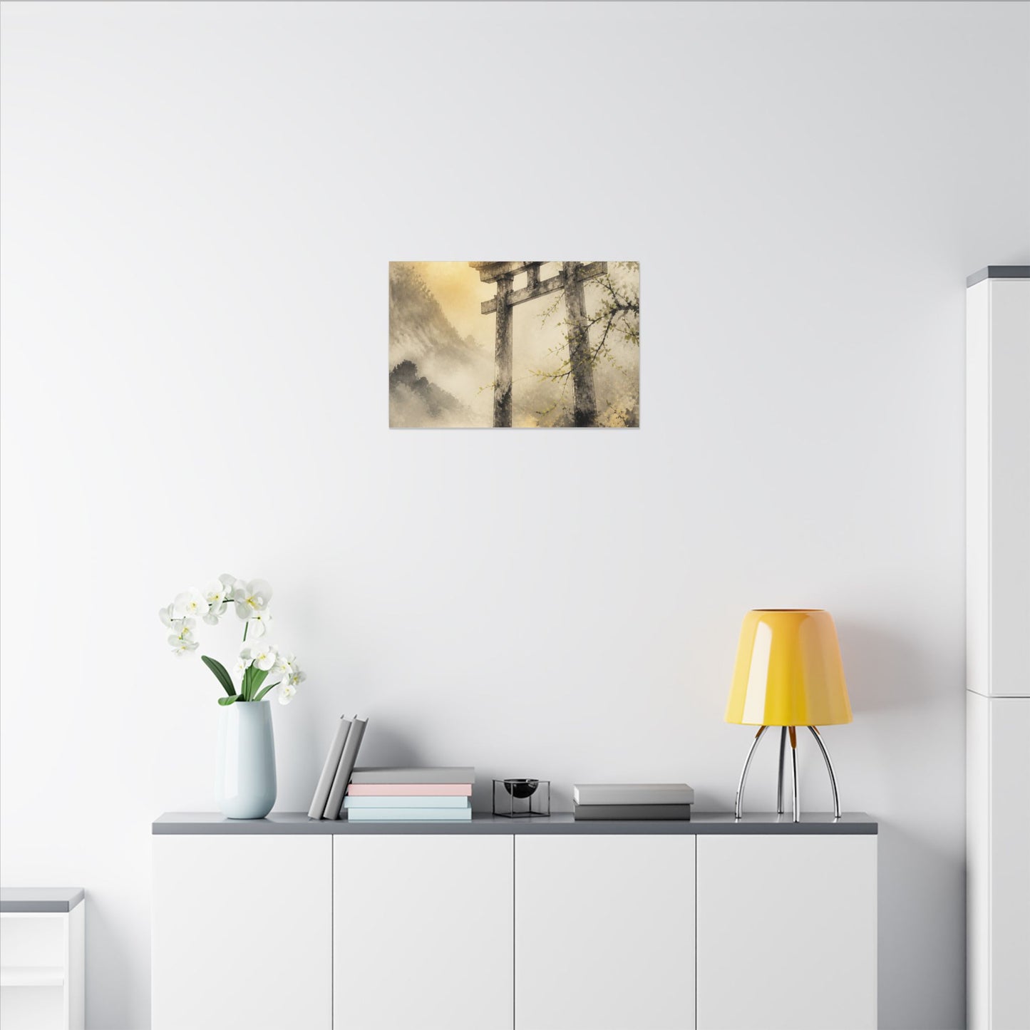 Spring Torii Gate Sumi E Canvas Art | Tranquil Decor
