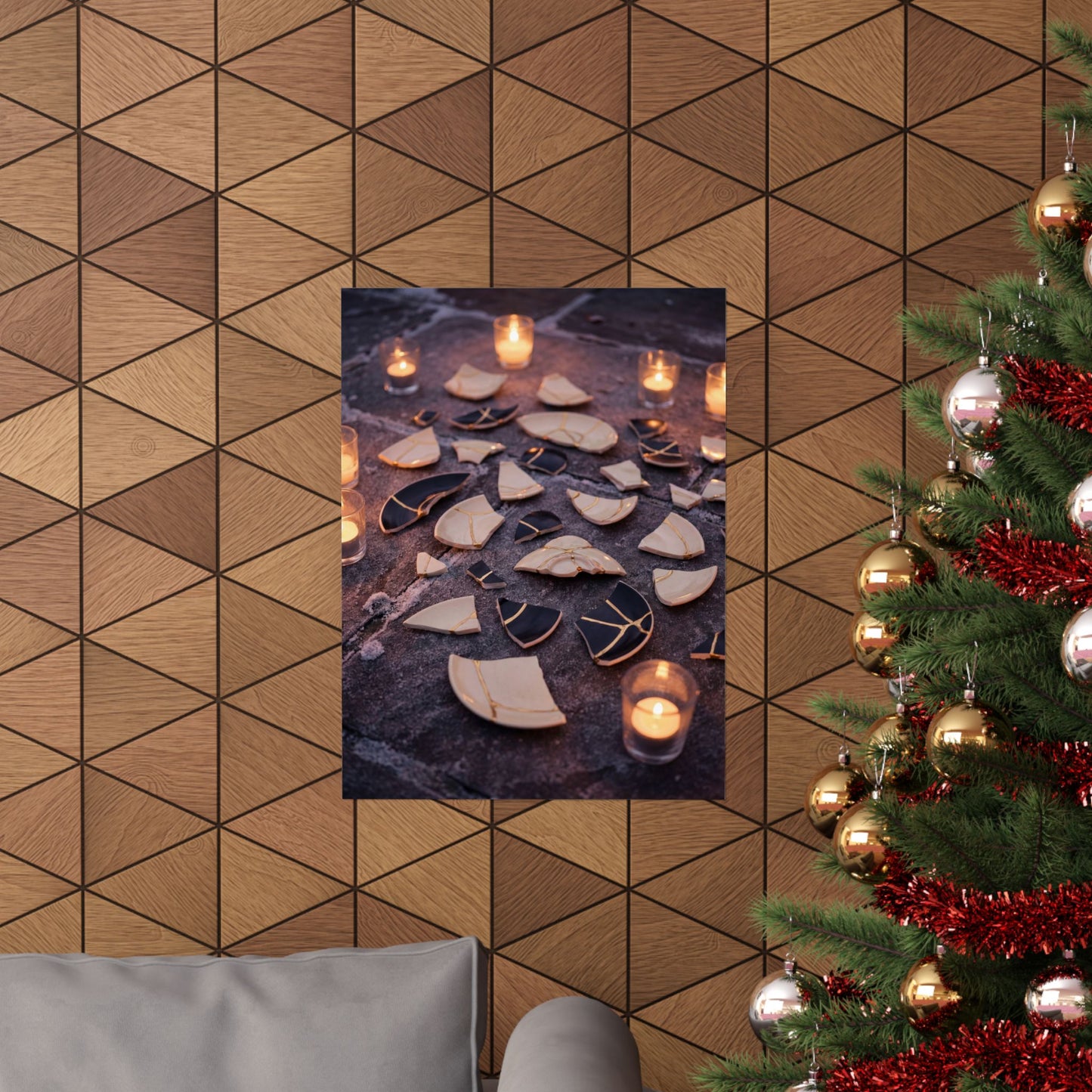 Broken Pottery Winter Wall Art Print | Kintsugi Healing Design