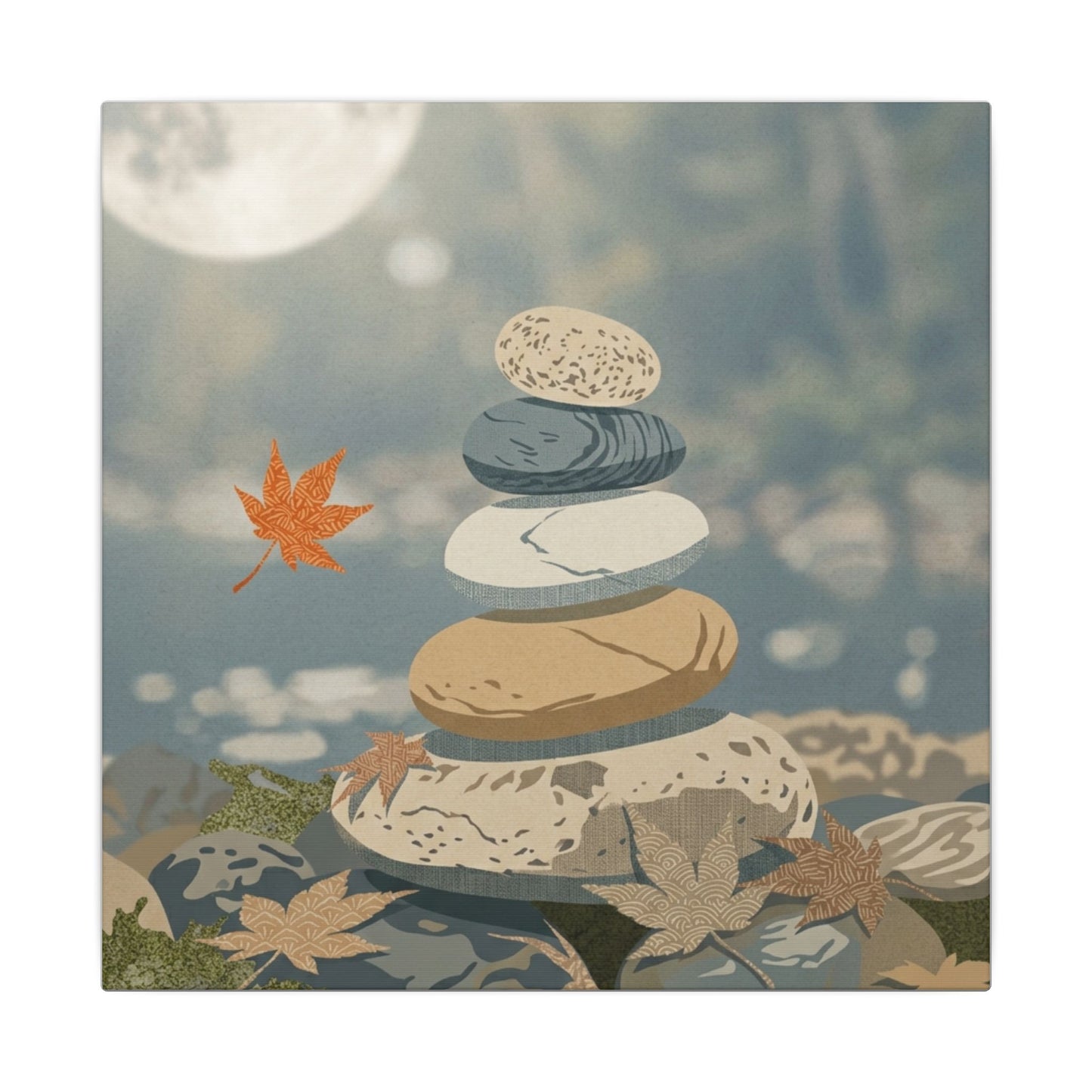 Warm River Stones Canvas Art - Japanese Pattern Japandi