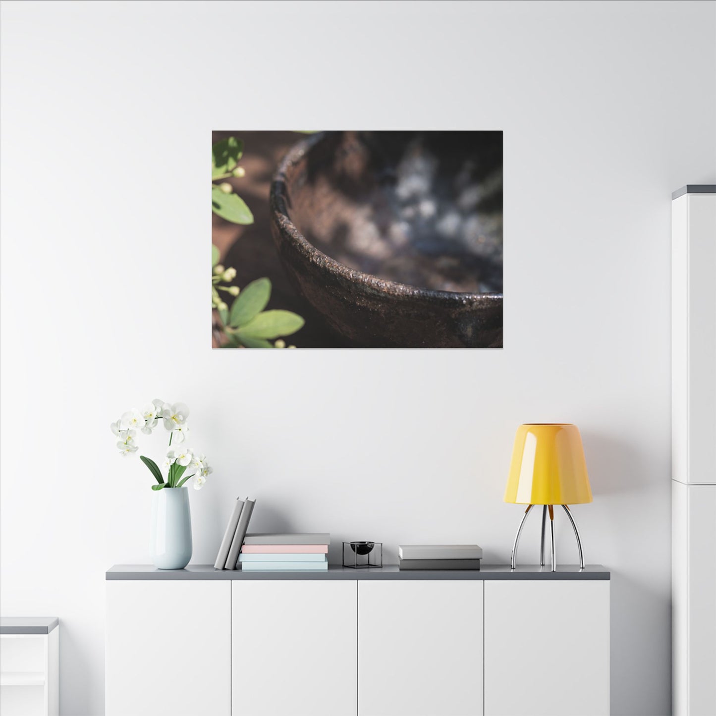 Ceramic Bowl Shadow Zen Canvas Art | Moody Dark Japandi Art