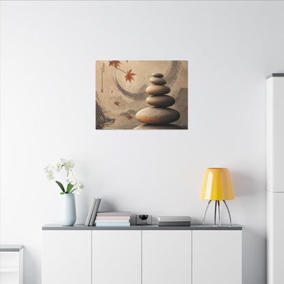 Japandi River Stones in Candlelight | Japanese Pattern Canvas Art