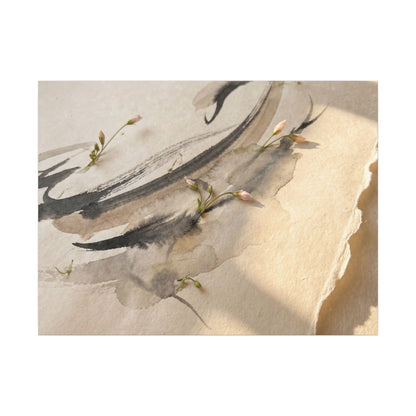 Ink Brushstroke Watercolor Canvas Art | Neutral Japandi Art