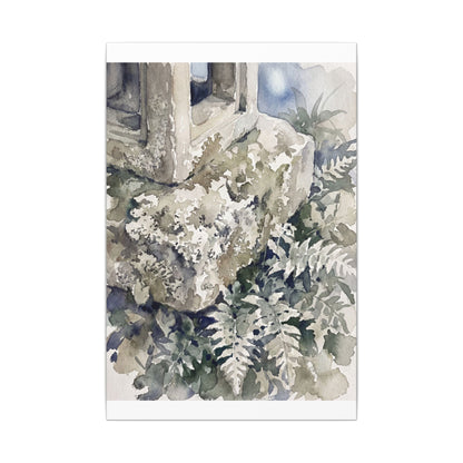 Stone Lantern Watercolor Canvas Art | Elegant Japandi Art
