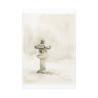 Stone Lantern Winter Canvas Art | Japandi Earthy Design