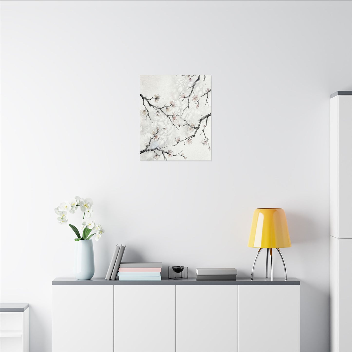 Cherry Blossom Canvas Art | Winter Japandi Watercolor Art
