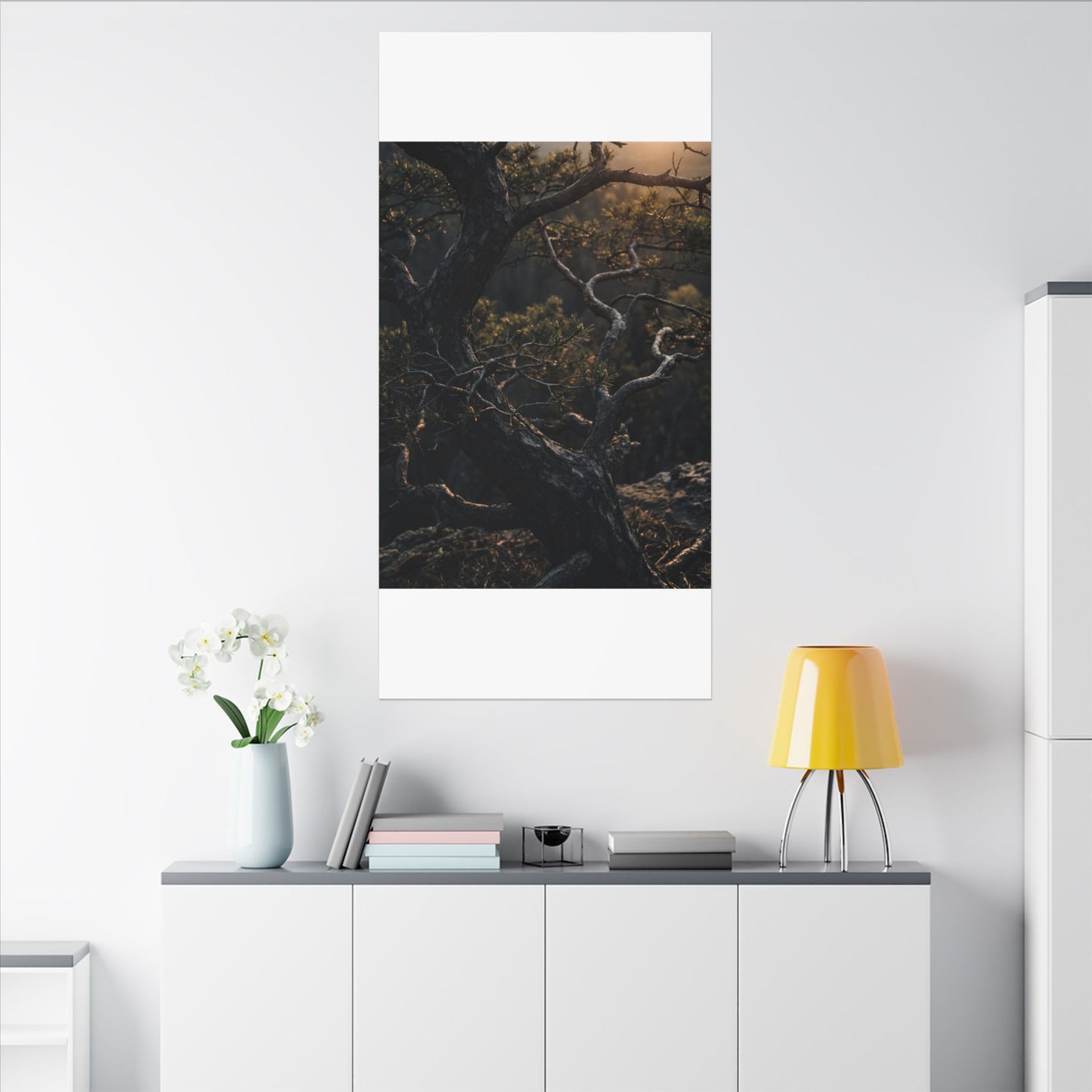 Moody Pine Tree Canvas Art - Moody Minimal Dark Japandi