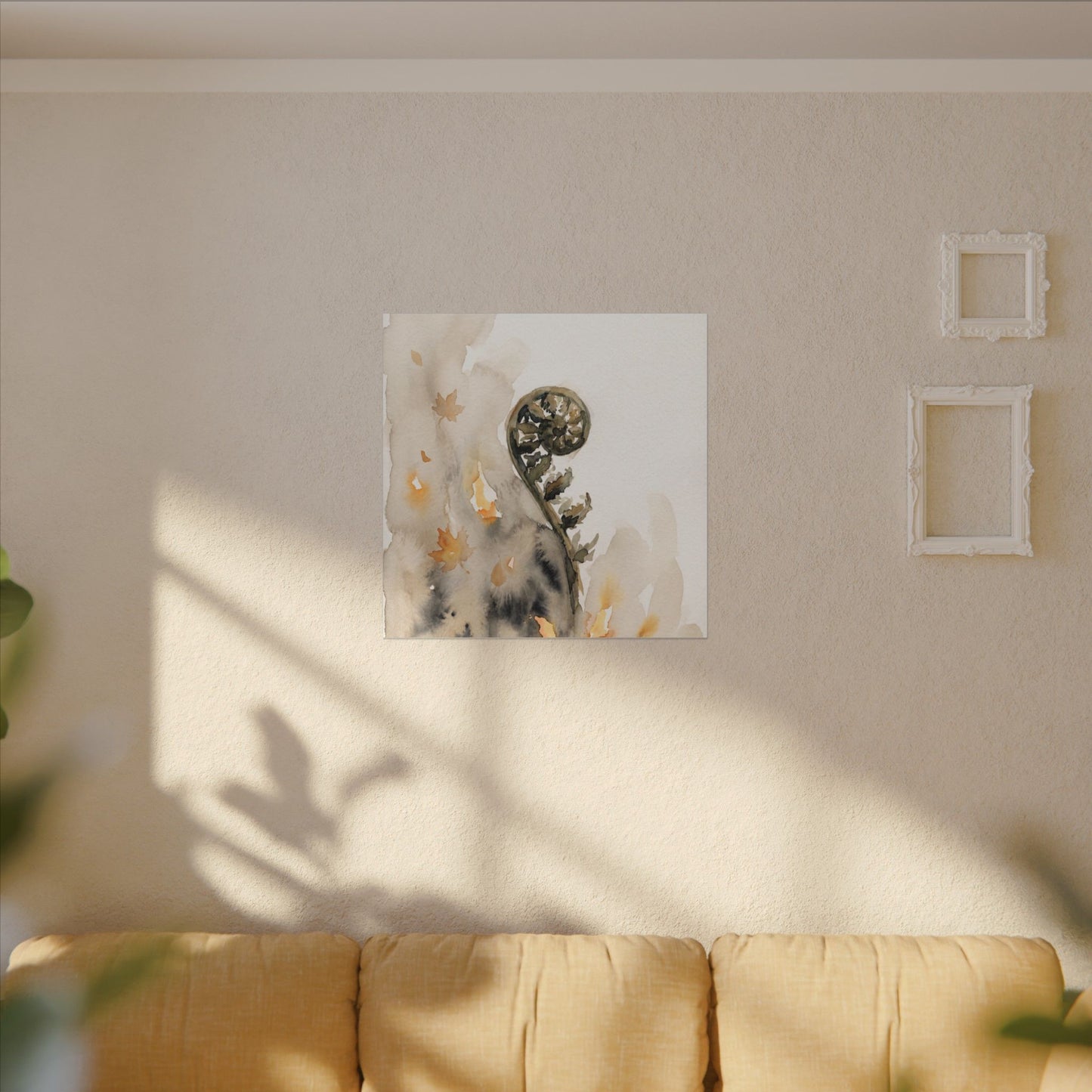 Fern Unfurling Watercolor Canvas Art | Earthy Japandi Art