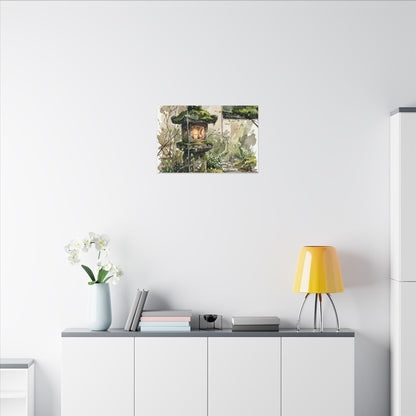 Stone Lantern Watercolor Canvas Art | Elegant Japandi Art