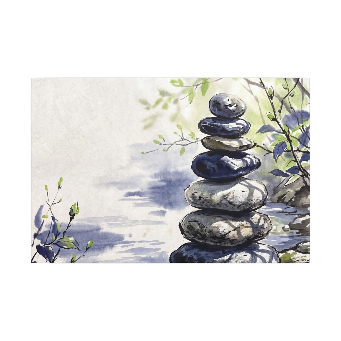 River Stones Sumi E Canvas Art | Serene Zen Art