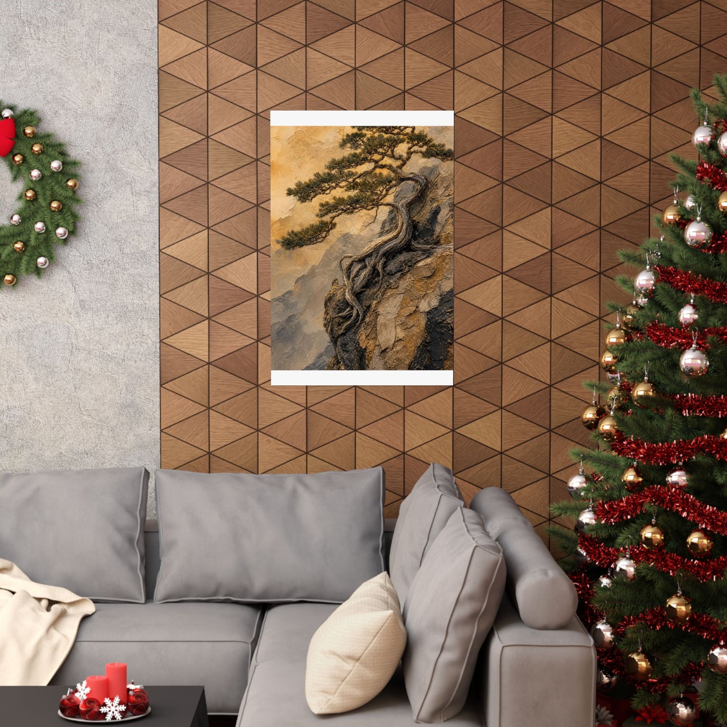 Elegant Pine Tree Wall Art Print - Texture Japandi