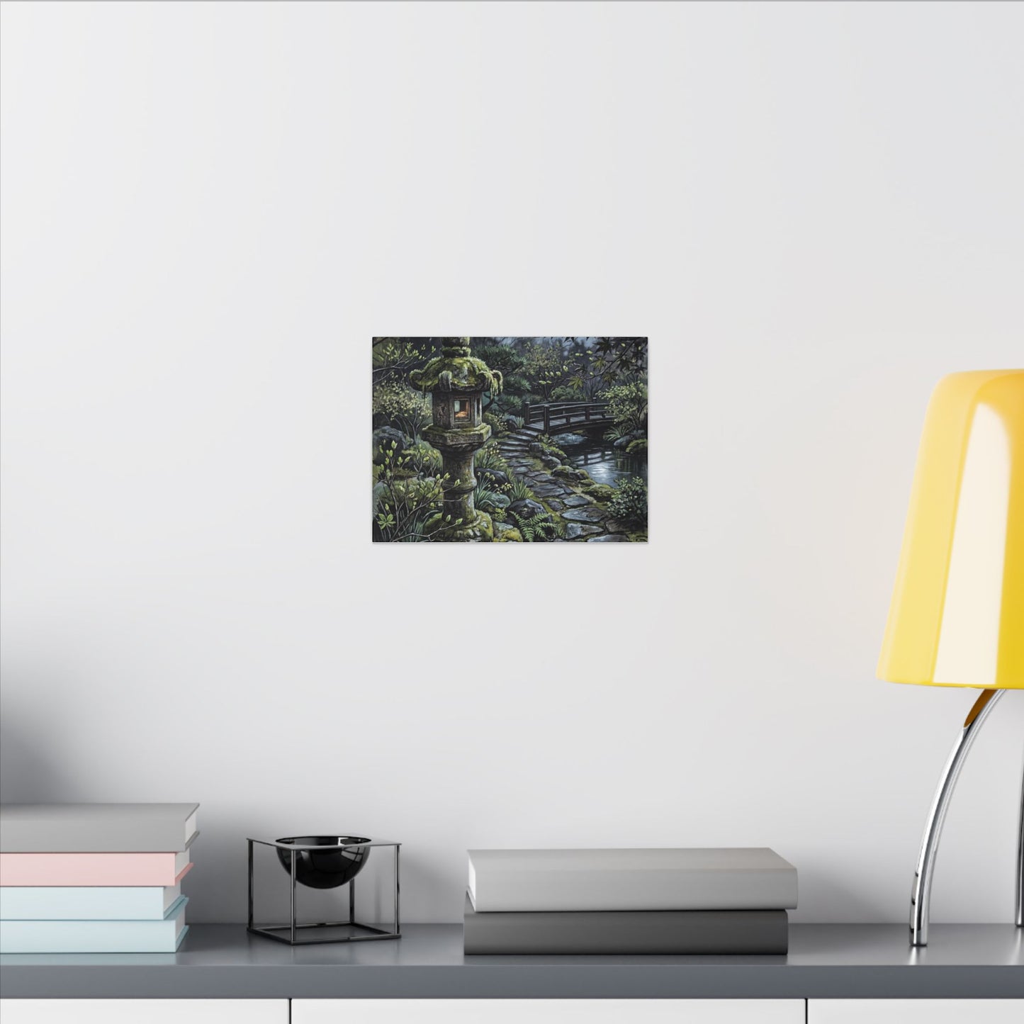 Japandi Stone Lantern in Moonlight | Texture Canvas Art