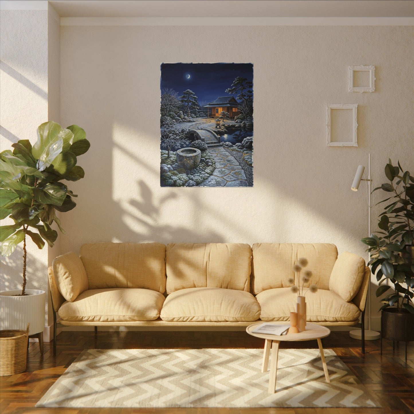Moonlit Garden Winter Canvas Art | Kintsugi Artful Design