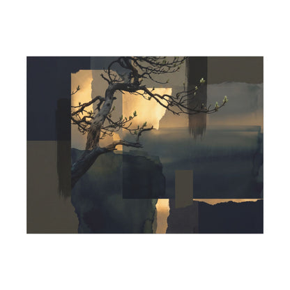 Golden Hour Pine Tree Canvas Art - Dark Japandi Kanso