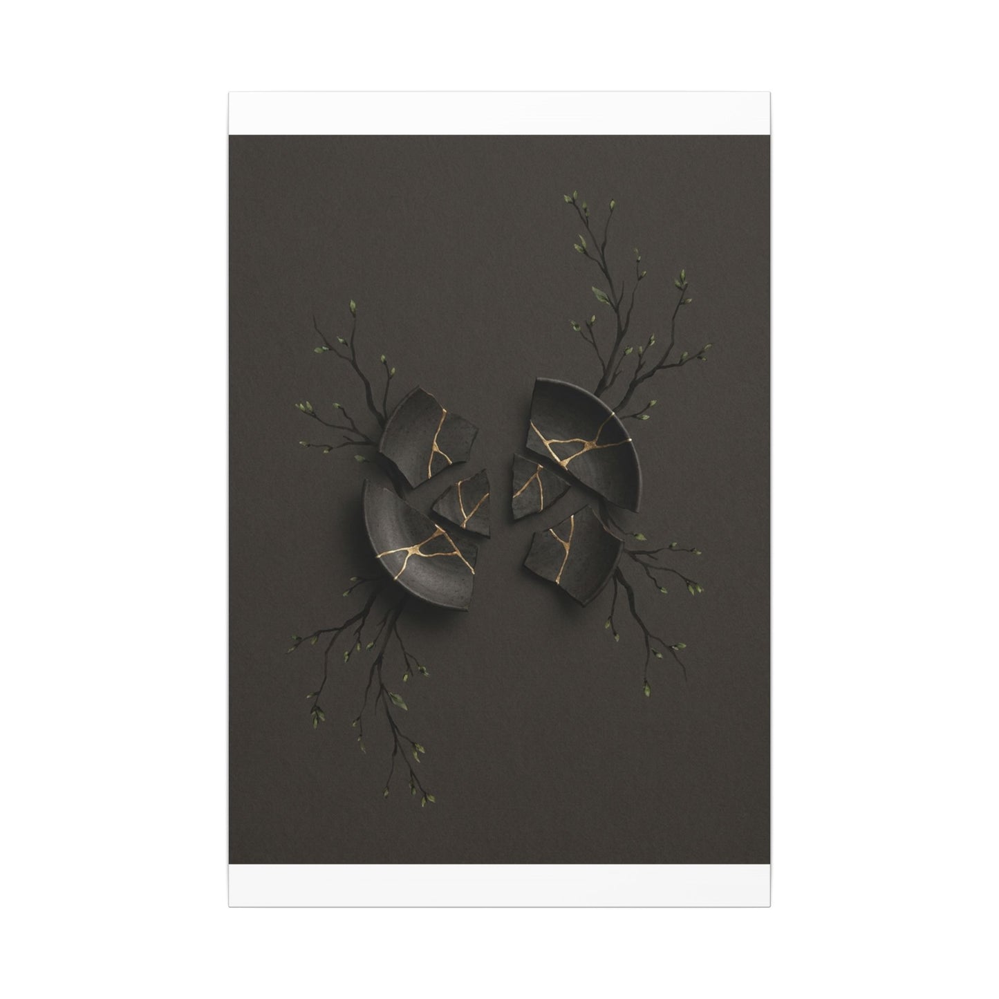 Sophisticated Broken Pottery Canvas Art - Charcoal Ink Dark Japandi