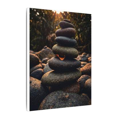 Dark Japandi River Stones in Golden Hour | Moody Minimal Canvas Art