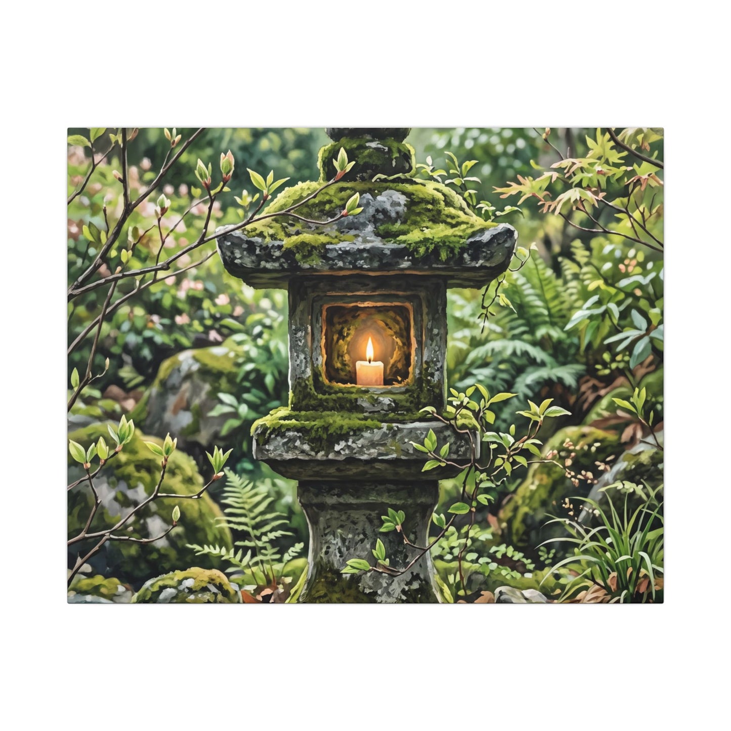 Neutral Stone Lantern Canvas Art - Japanese Pattern Japandi