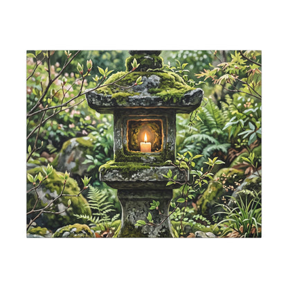 Neutral Stone Lantern Canvas Art - Japanese Pattern Japandi