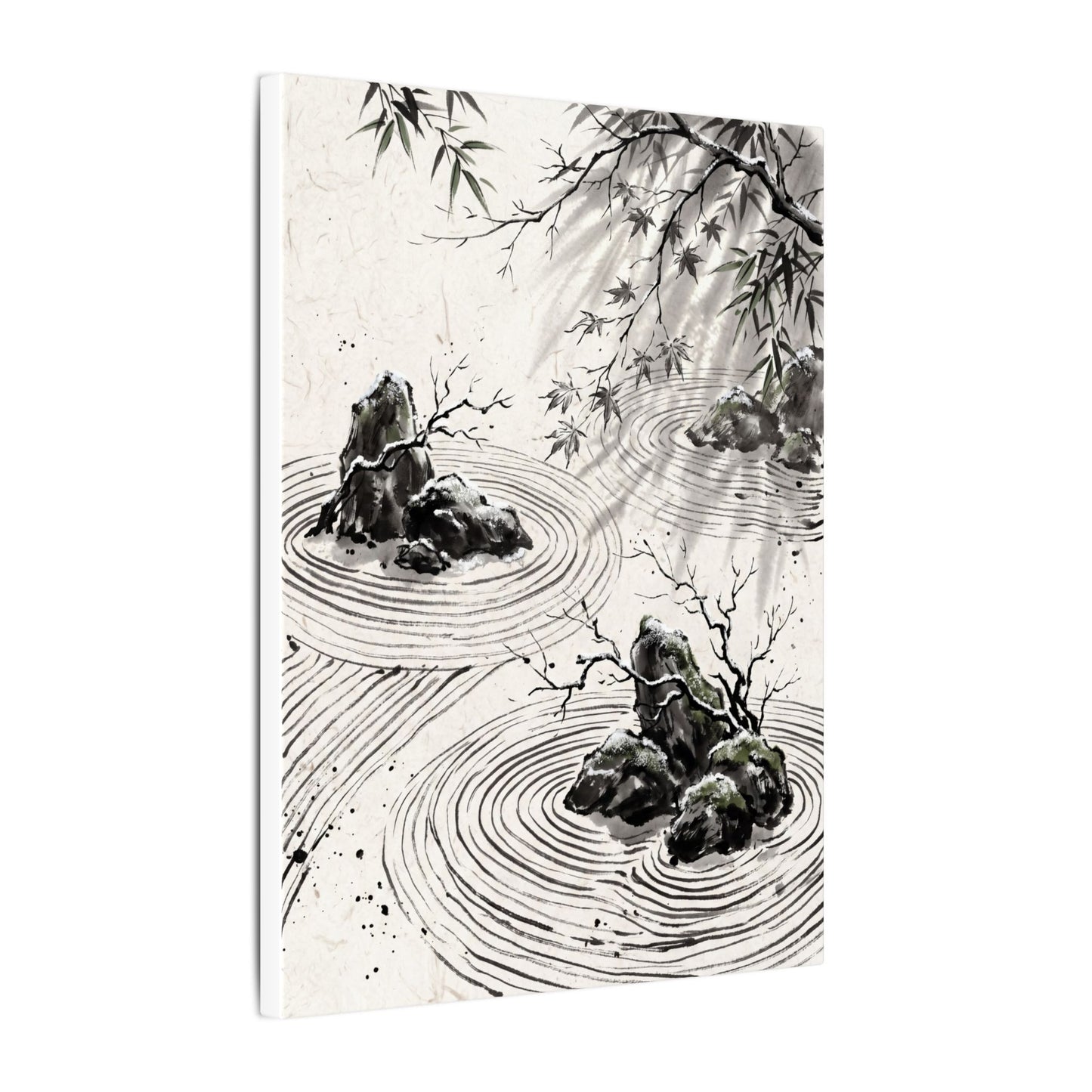 Rock Garden Canvas Art | Winter Zen Sumi E Art