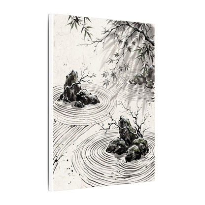 Rock Garden Canvas Art | Winter Zen Sumi E Art