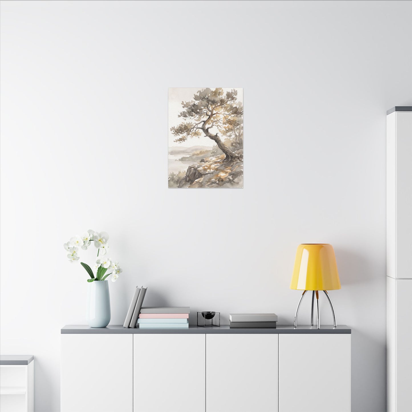 Pine Tree Watercolor Canvas Art | Elegant Japandi Art