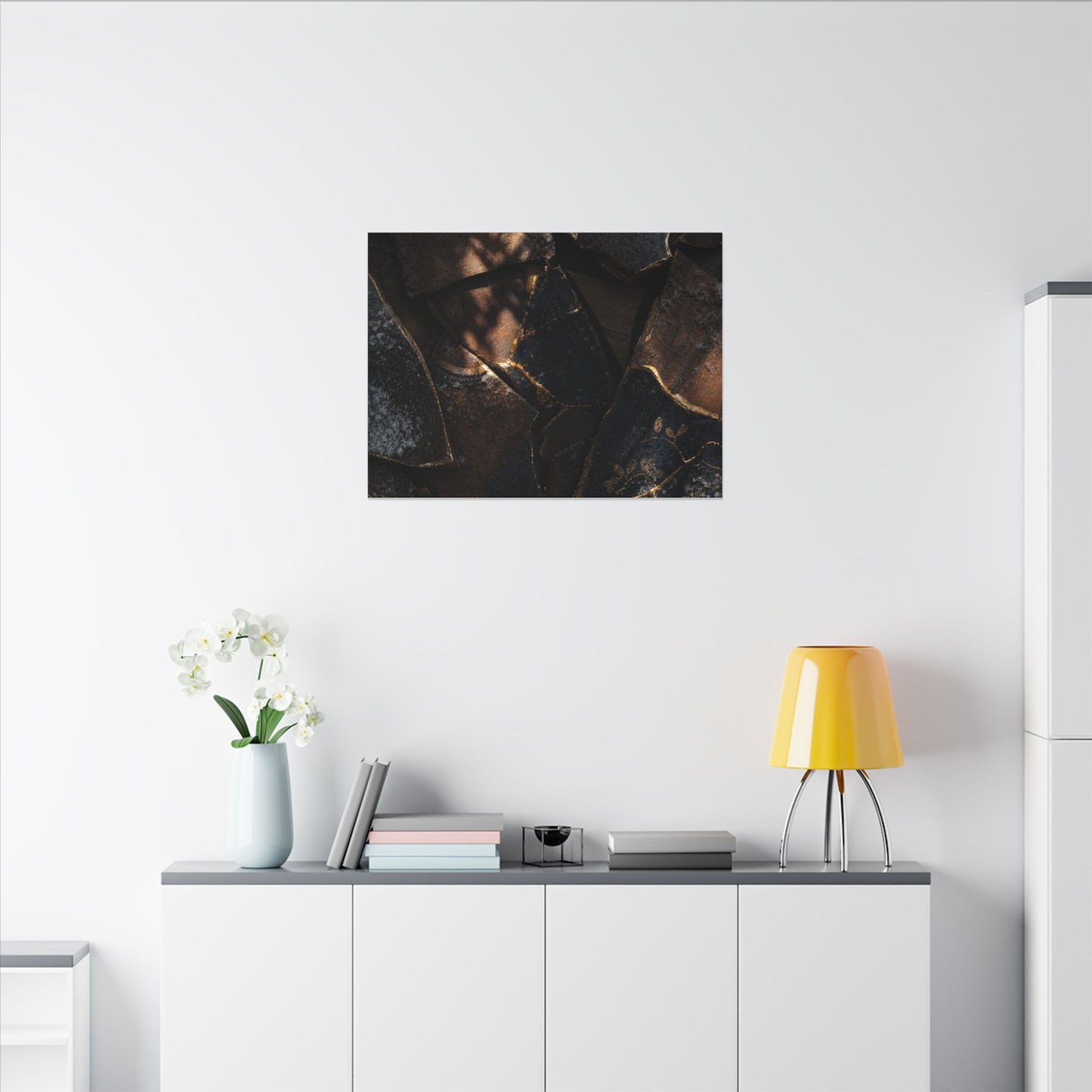 Fukinsei Broken Pottery Canvas Art - Dark Japandi Dark Texture
