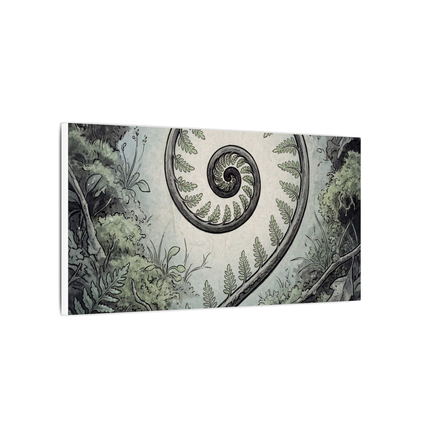 Zen Fern Unfurling in Dawn | Ukiyo E Inspired Canvas Art