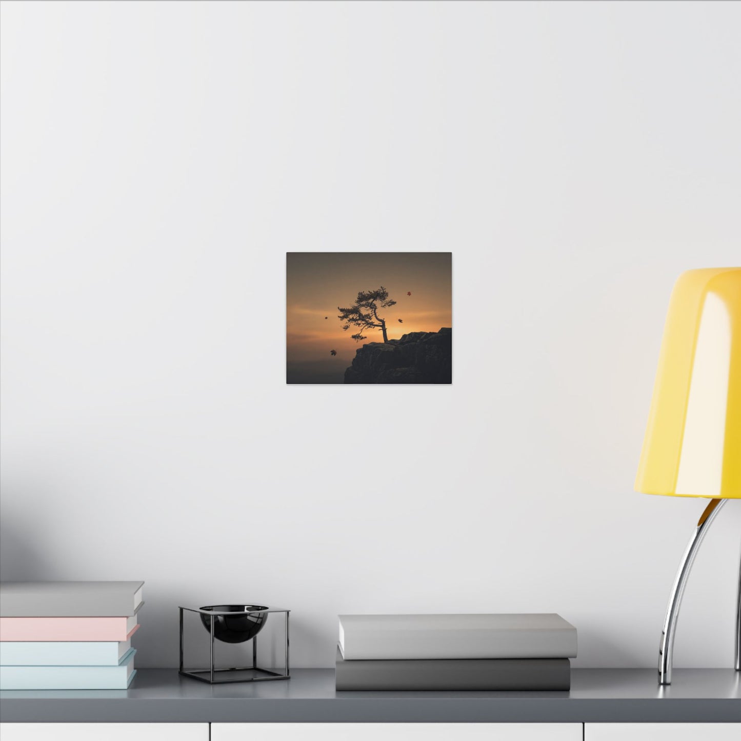Dark Japandi Pine Tree in Golden Hour | Moody Minimal Canvas Art