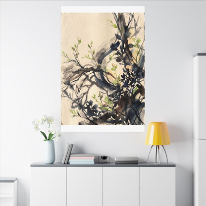 Ma Shadow Play Canvas Art - Dark Japandi Charcoal Ink
