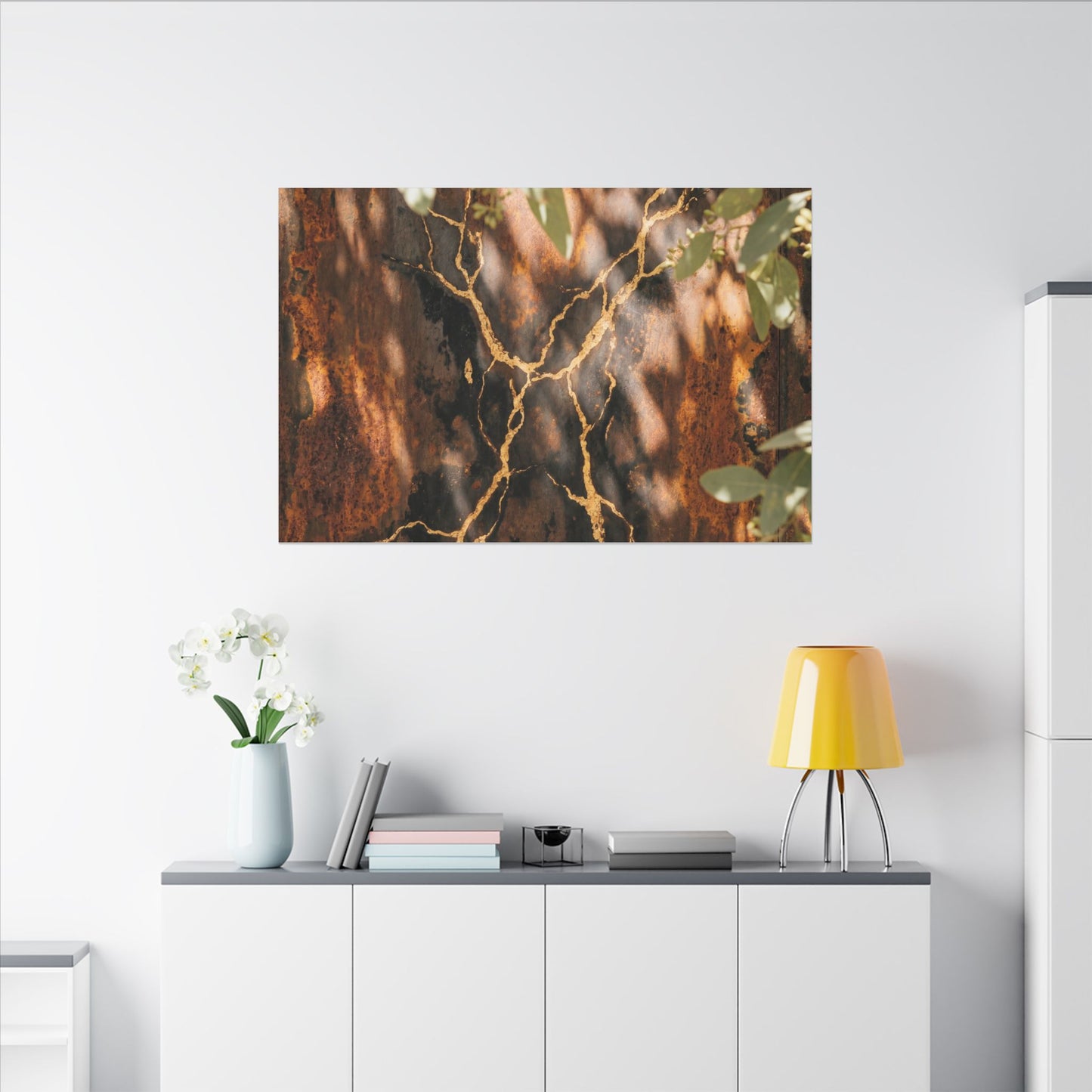 Kanso Rust Patina Canvas Art - Kintsugi Gold Vein