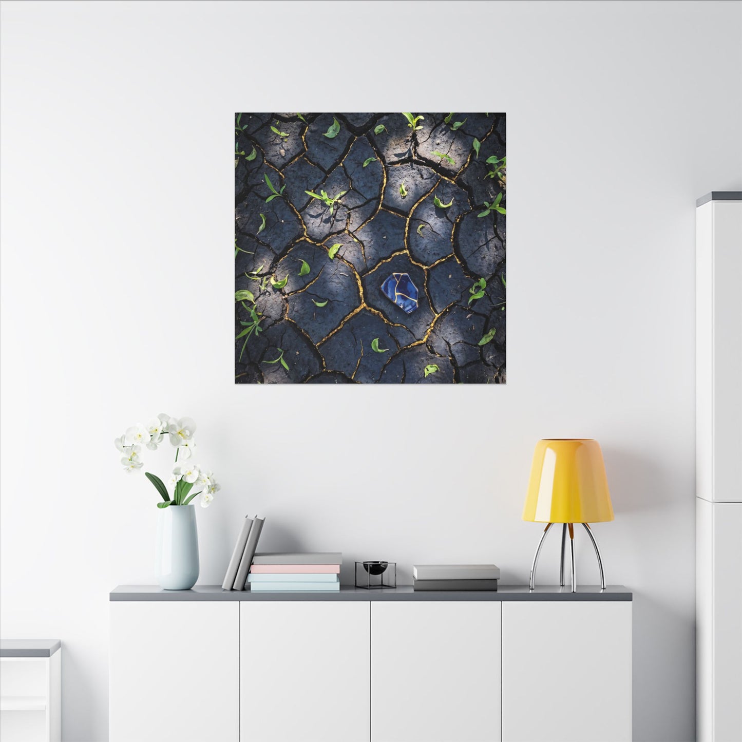 Cracked Earth Canvas Art | Spring Dark Japandi Moody Minimal Art