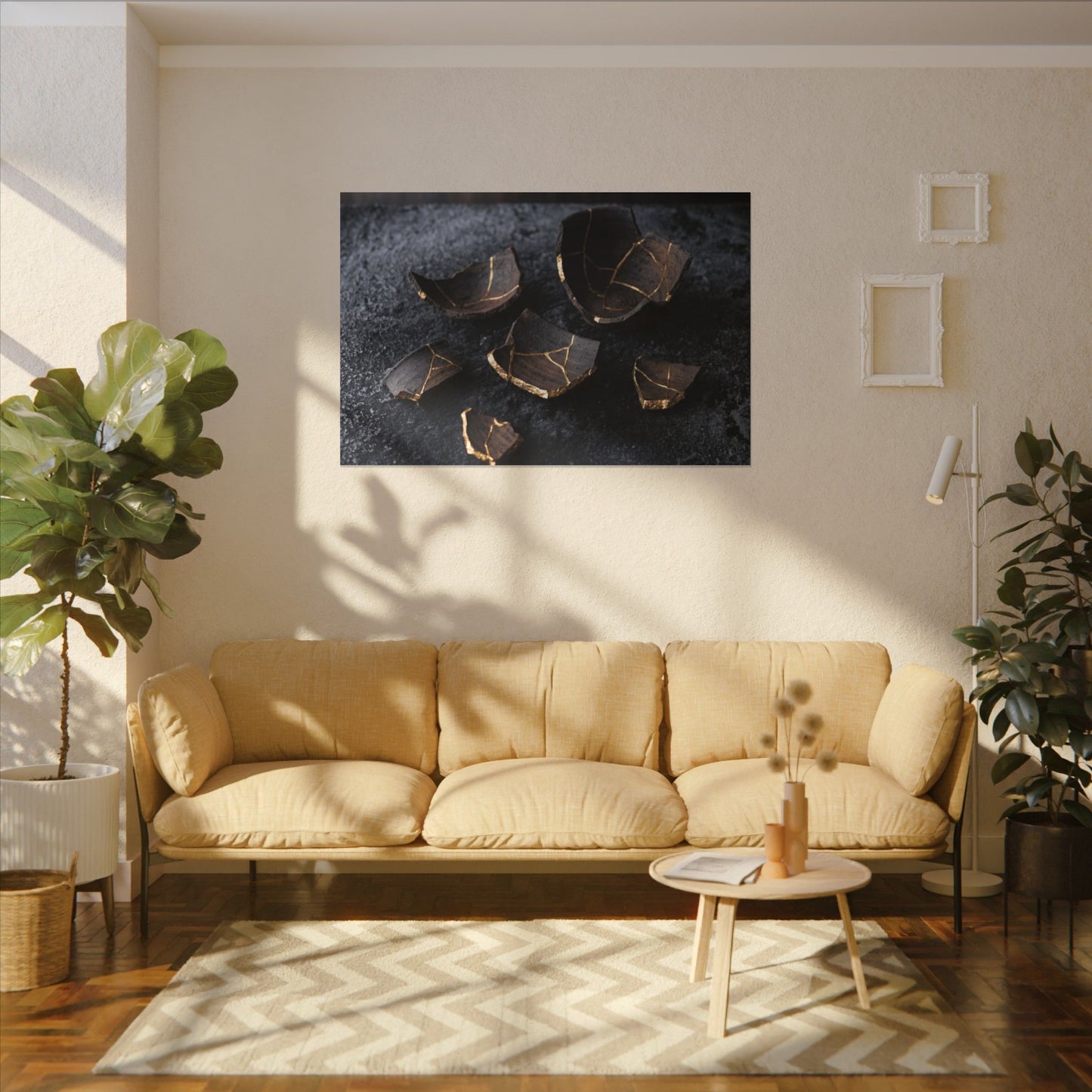 Winter Broken Pottery Shadow Zen Canvas Art | Bold Decor