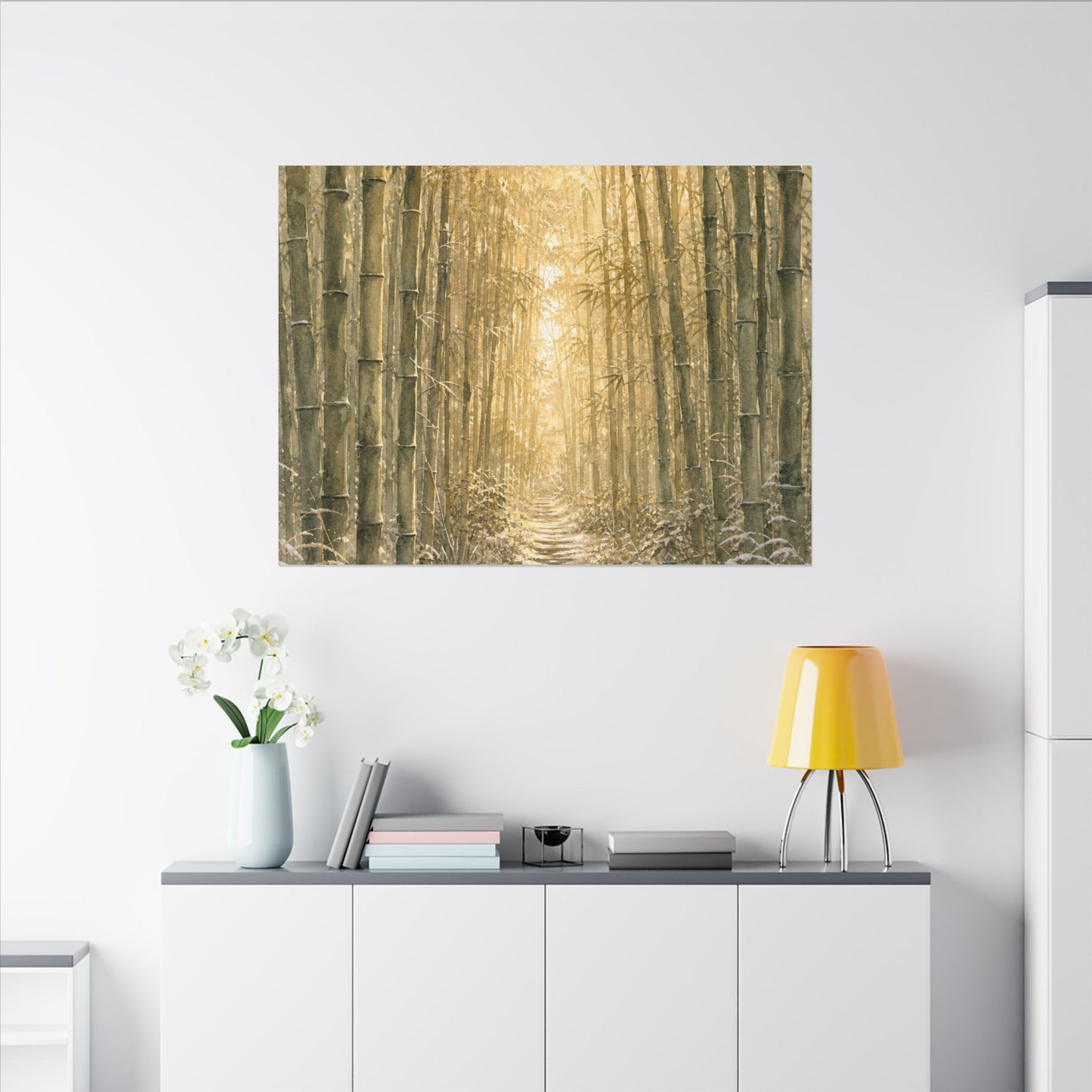 Bamboo Grove Winter Canvas Art | Japandi Elegant Design