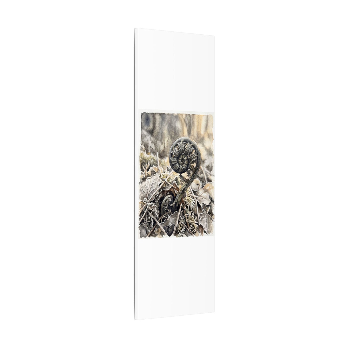 Japandi Fern Unfurling in Golden Hour | Watercolor Canvas Art