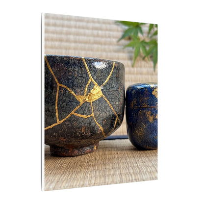 Tea Ceremony Crackle Gold Canvas Art | Philosophical Kintsugi Art
