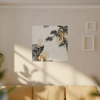 Japandi Pine Tree in Candlelight | Japanese Pattern Canvas Art