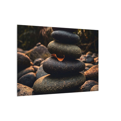 Dark Japandi River Stones in Golden Hour | Moody Minimal Canvas Art