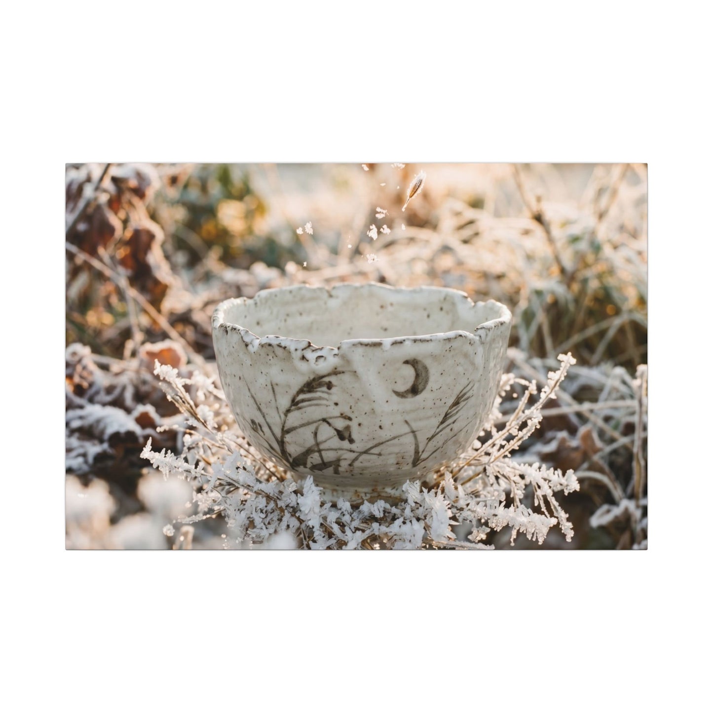 Japandi Ceramic Bowl in Golden Hour | Japanese Pattern Canvas Art