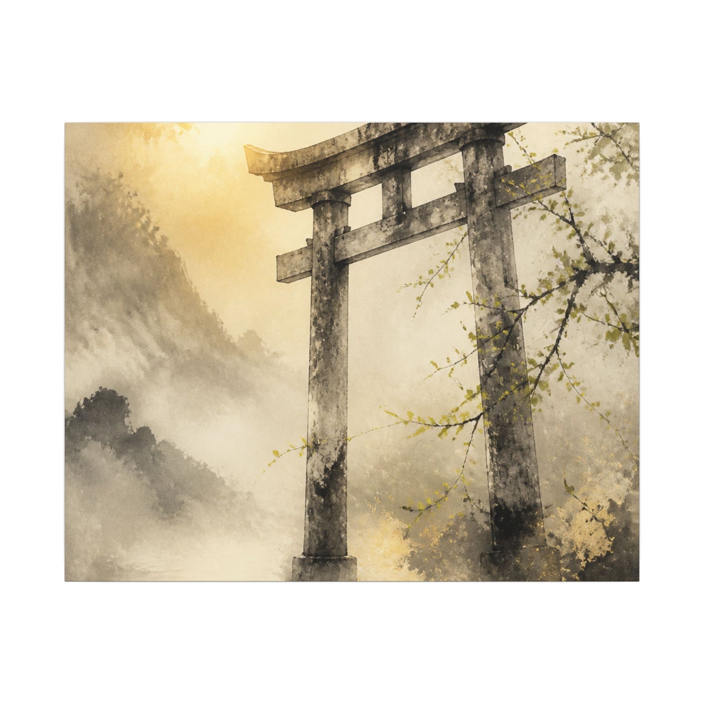 Spring Torii Gate Sumi E Canvas Art | Tranquil Decor