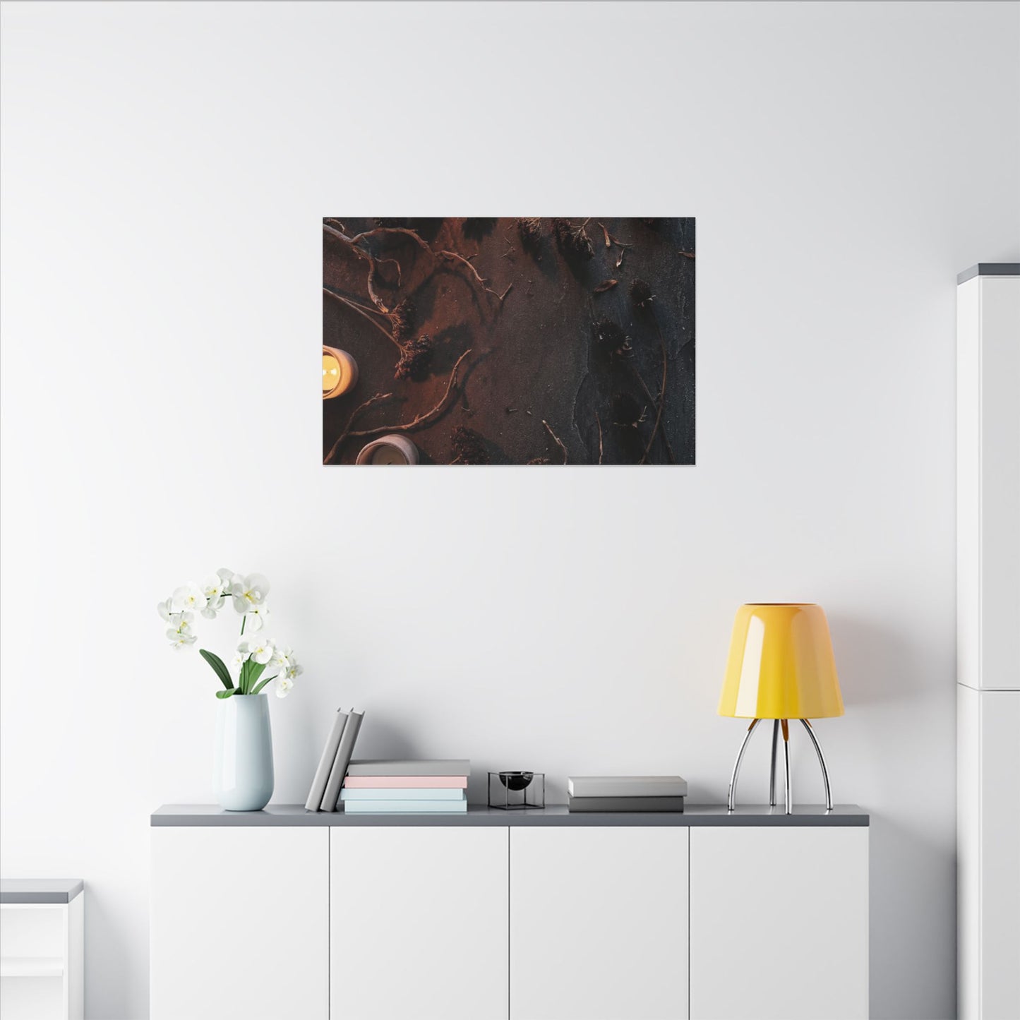 Dried Flowers Canvas Art | Winter Dark Japandi Moody Minimal Art