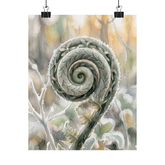 Fern Unfurling Wall Art Print | Winter Japandi Watercolor Art