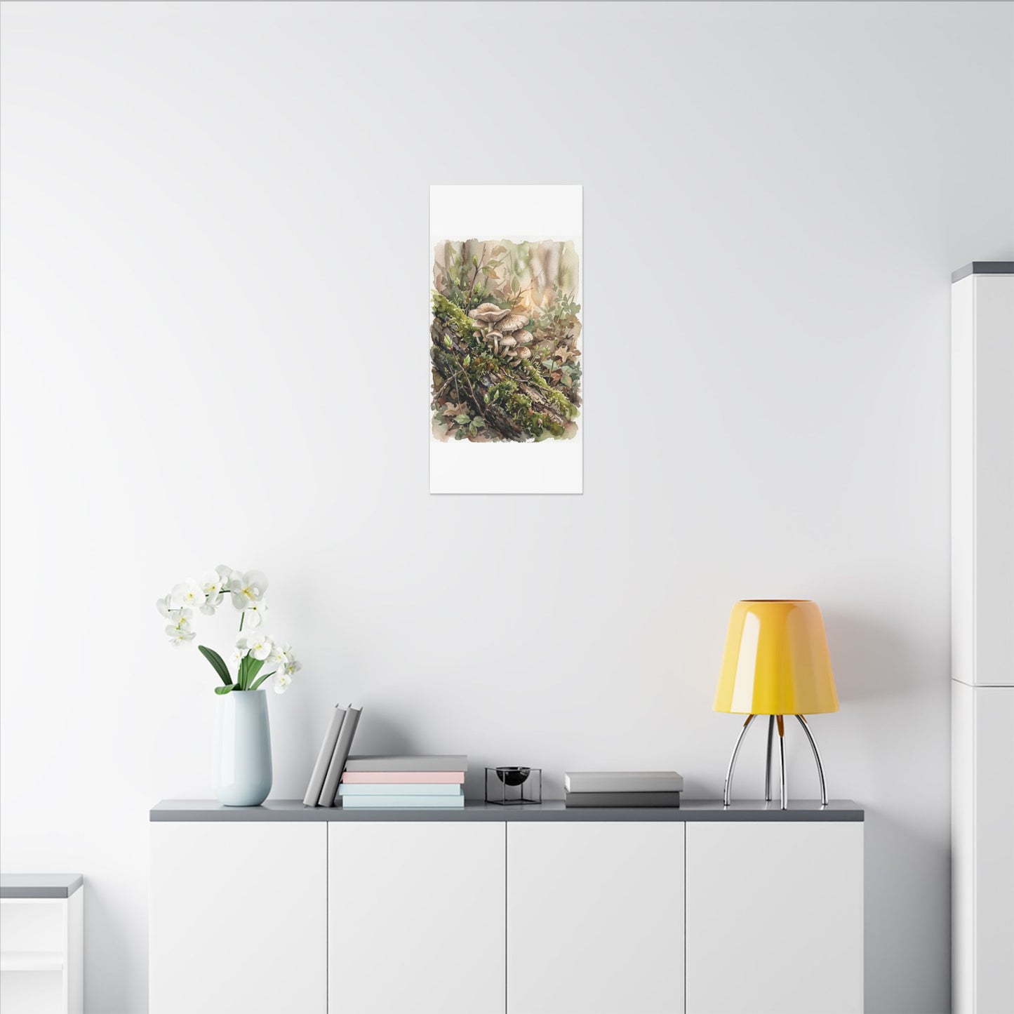 Wild Mushrooms Canvas Art | Spring Japandi Watercolor Art