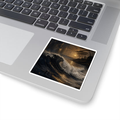 Golden Hour Ocean Wave Sticker - Dark Japandi Fukinsei