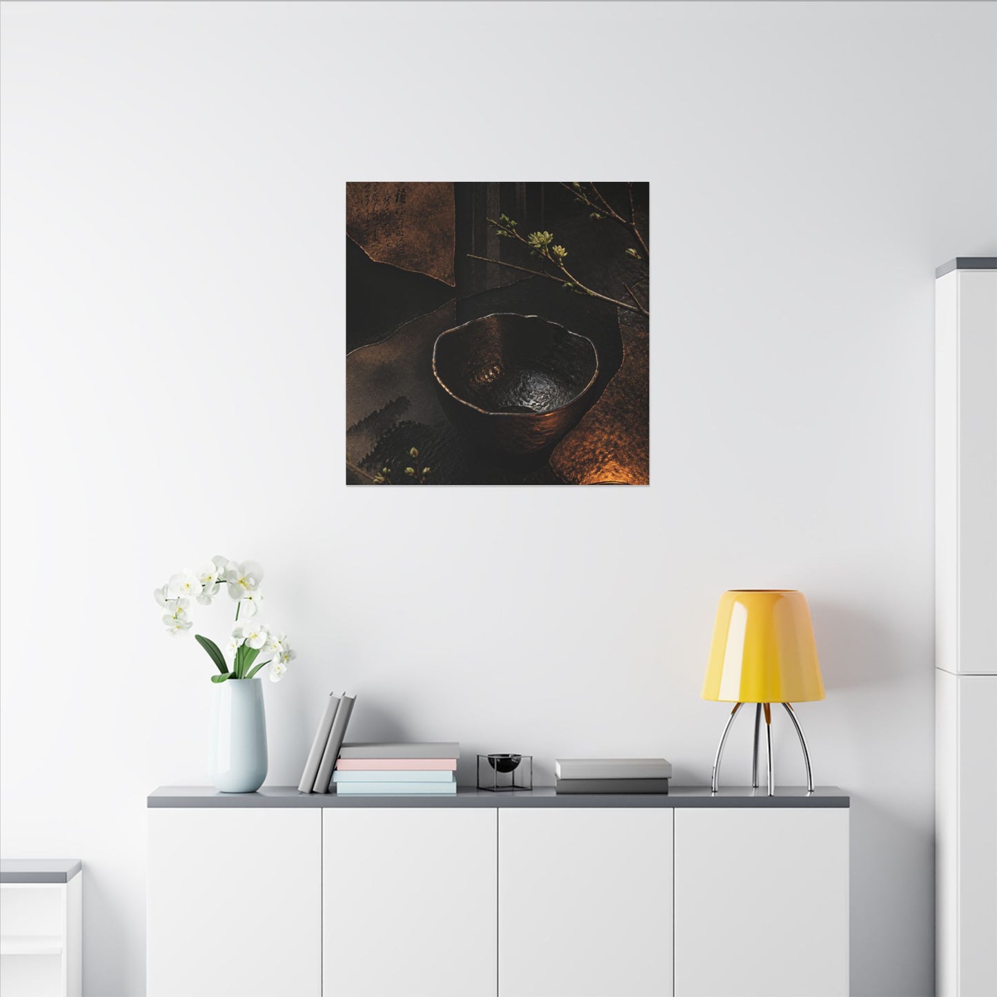 Atmospheric Ceramic Bowl Canvas Art - Shadow Zen Dark Japandi