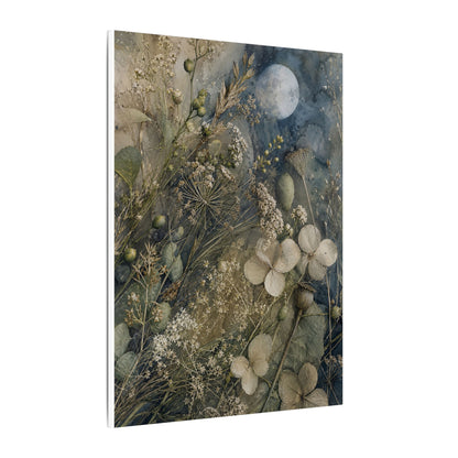 Japandi Dried Flowers in Moonlight | Watercolor Canvas Art