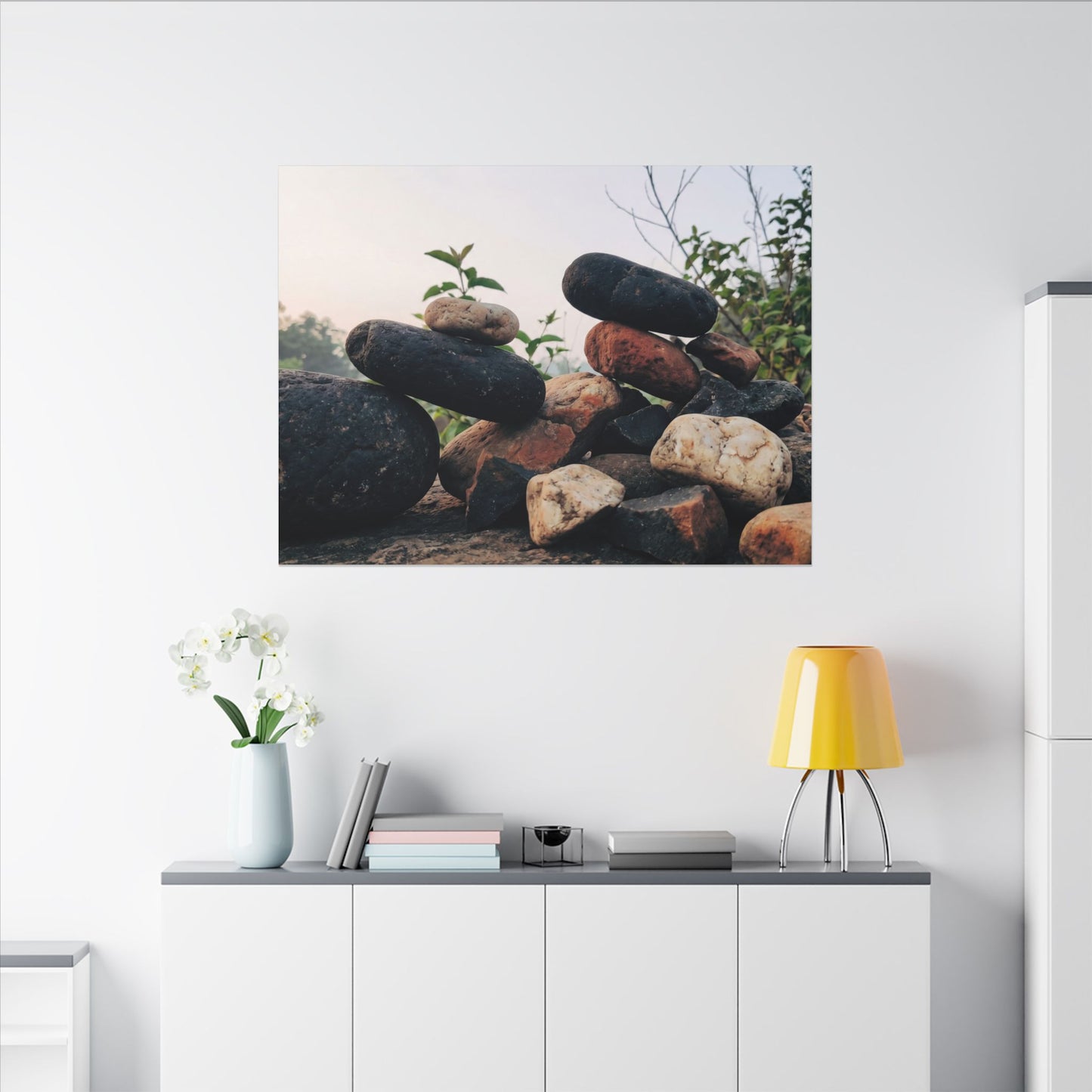 River Stones Canvas Art | Spring Kintsugi Broken Beauty Art